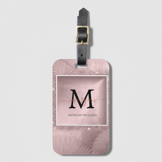 Rose Gold Script Monogram  Luggage Tag (Front Vertical)