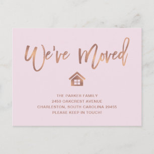 Rose Gold Script on Blush   Moving Announcement Postcard