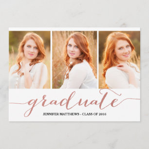 Rose Gold Script Photo Collage Graduation Party Invitation