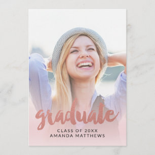 Rose Gold Script Photo Graduation Announcement