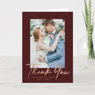 Rose Gold Script Photo Wedding Thank You Card