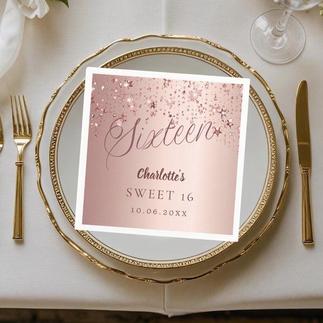 Rose gold script stars Sweet 16 Napkin (Creator Uploaded)