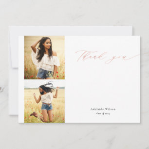 Rose Gold Script Two Photo Graduation Thank You Card