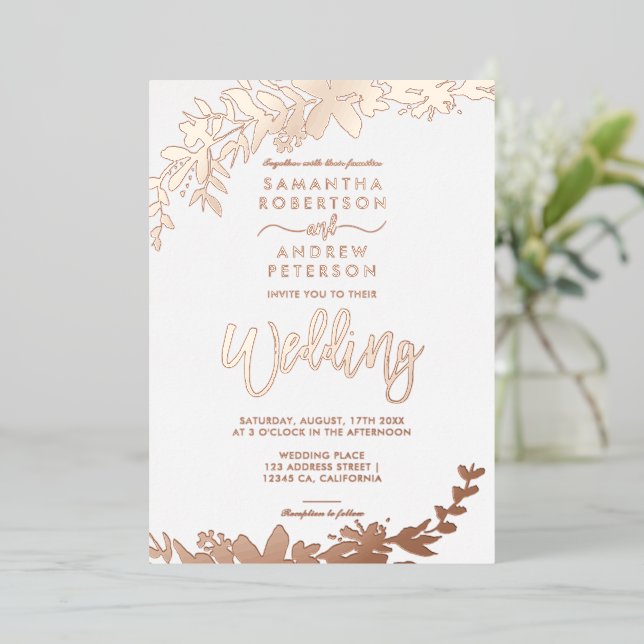 Rose gold script typography Floral white wedding  (Standing Front)
