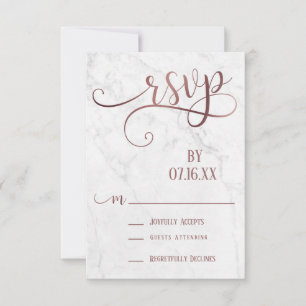 Rose Gold Script Typography & Marble RSVP Card