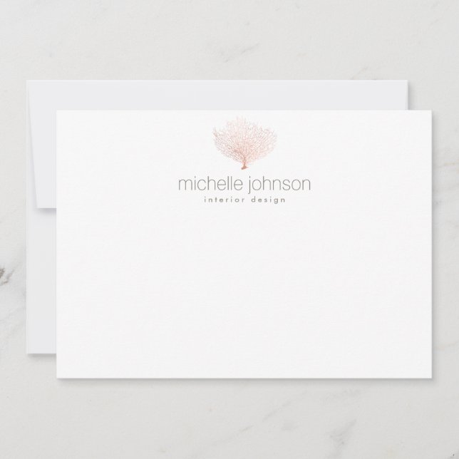 Rose Gold Sea Fan Coral Flat Notecard (Front)