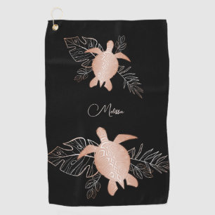 Rose Gold Sea Turtle Black Your Name Golf Towel