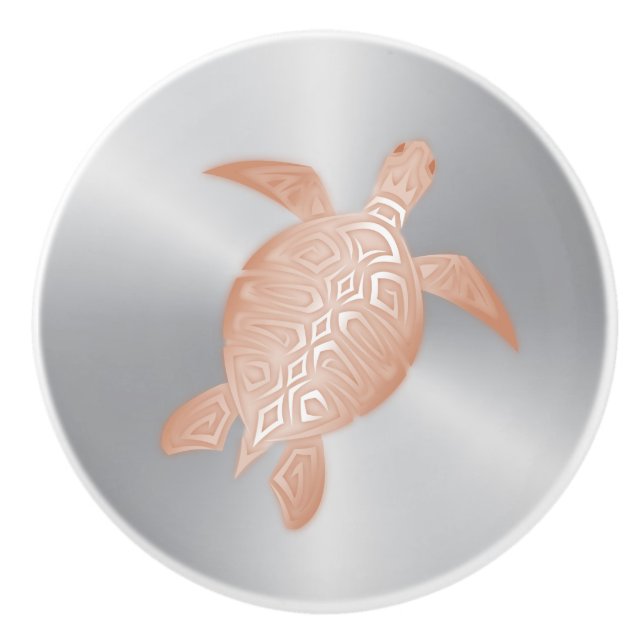 Rose Gold Sea Turtle On Silver Ceramic Knob (Front)