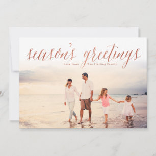Rose Gold Season's Greetings Glitter Look Photo Holiday Card
