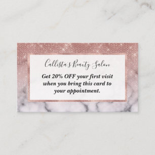 Rose Gold Sequin Glitter White Marble Ombre Discount Card