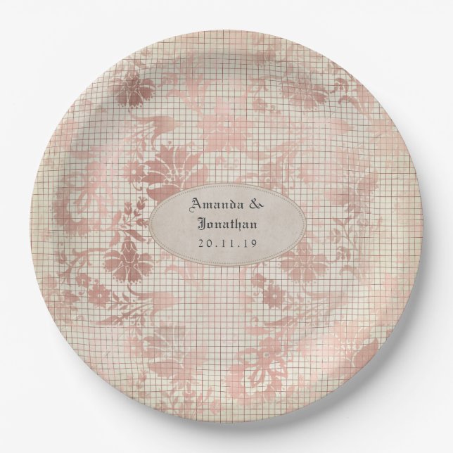 Rose Gold Shabby-Chic Wedding Paper Plate (Front)