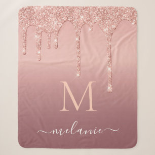 Rose Gold Sherpa Blanket Custom Name and Letter