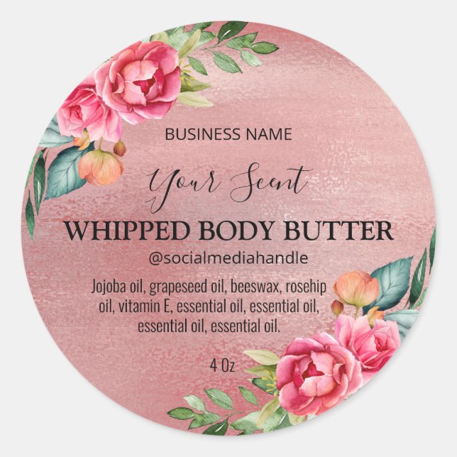 Rose Gold Shimmer Body Butter Labels (Front)
