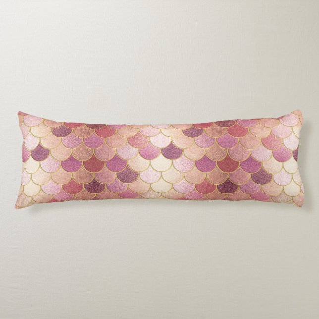 Rose Gold Shimmer Mermaid Scale Pattern Body Pillow (Front)