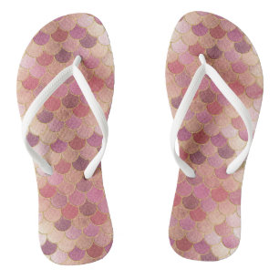 Rose Gold Shimmer Mermaid Scale Pattern Flip Flops