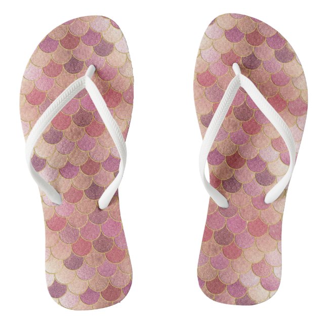 Rose Gold Shimmer Mermaid Scale Pattern Flip Flops (Footbed)