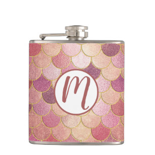 Rose Gold Shimmer Mermaid Scale Pattern Hip Flask