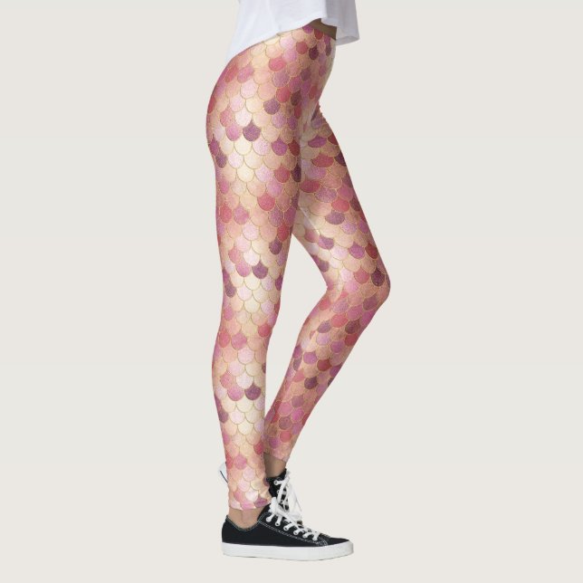 Rose Gold Shimmer Mermaid Scale Pattern Leggings (Right)