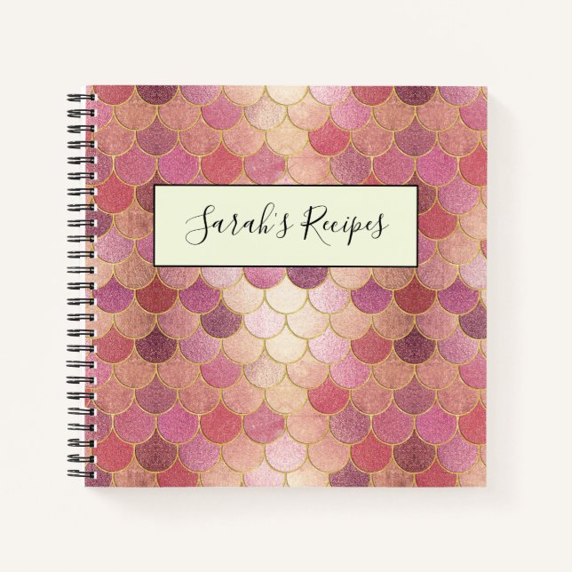 Rose Gold Shimmer Mermaid Scale Pattern Notebook (Front)