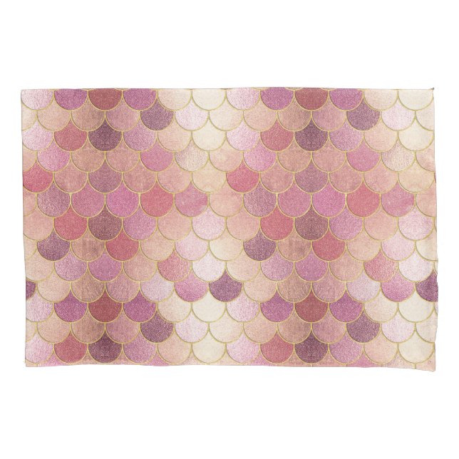 Rose Gold Shimmer Mermaid Scale Pattern Pillowcase (Front)