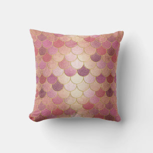 Rose Gold Shimmer Mermaid Scale Pattern Throw Pillow
