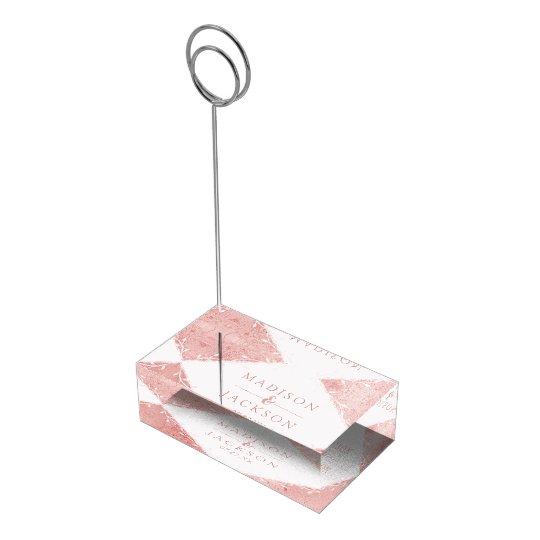 Rose Gold Shimmer Metallic Foil Wedding Monogram Table Card Holder