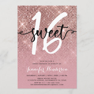 Rose Gold Shimmer Sweet Sixteen Birthday Party Invitation