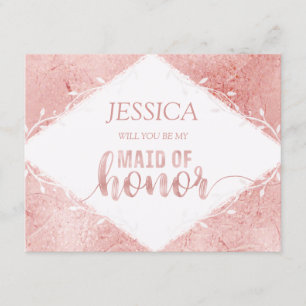Rose Gold Shimmer Will You Be My Maid of Honour Invitation