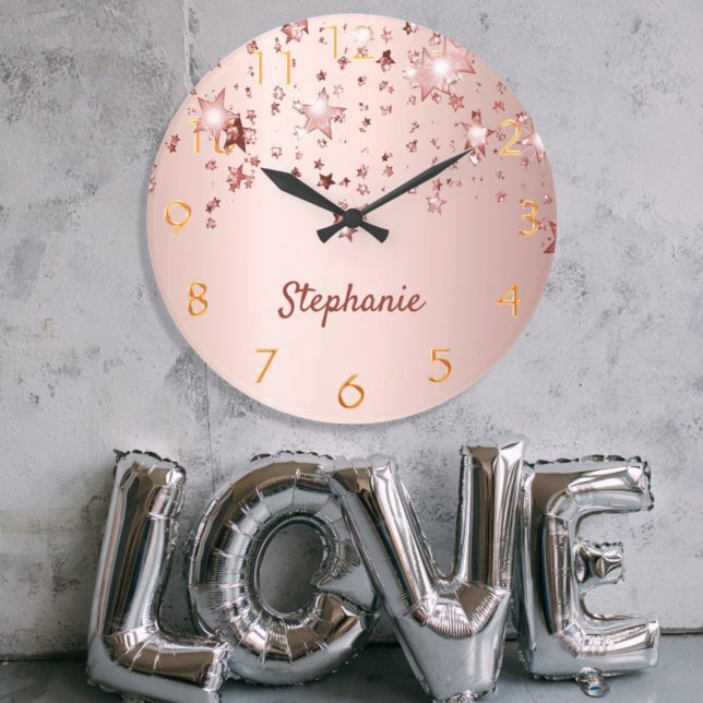 Rose gold shiny stars copper golden girly large clock (Creator Uploaded)