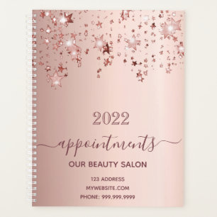 Rose gold shiny stars salon appointments 2025 planner