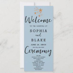 Rose Gold Shooting Stars Blue Grey Wedding Program