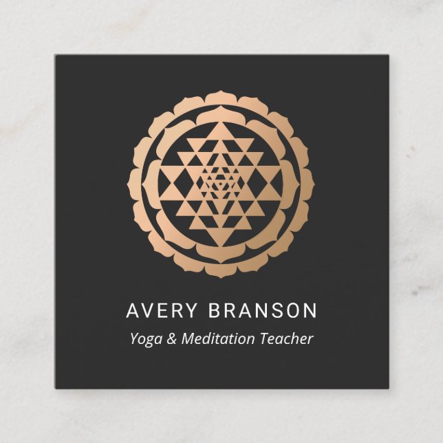 Rose Gold Shri Yantra Meditation Teacher Square Business Card (Front)