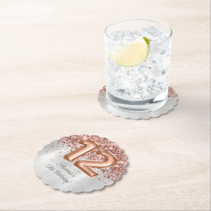 Rose Gold Silver 12th Birthday Party Paper Coaster