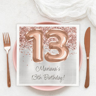 Rose Gold Silver 13th Birthday Party Napkin
