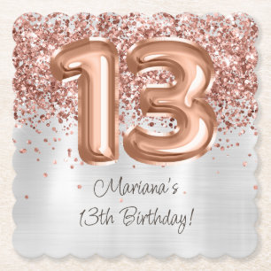 Rose Gold Silver 13th Birthday Party Paper Coaster