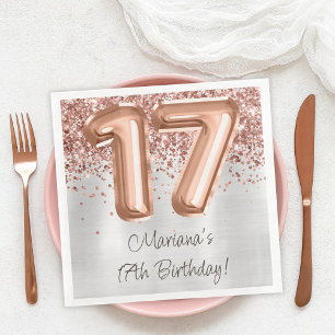 Rose Gold Silver 17th Birthday Party Napkin
