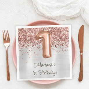 Rose Gold Silver 1st Birthday Party Napkin