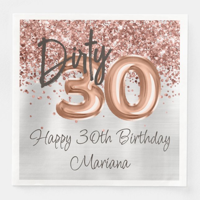 Rose Gold Silver 30th Birthday Party Napkin (Front)