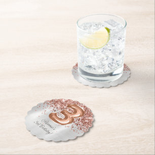 Rose Gold Silver 3rd Birthday Party Paper Coaster