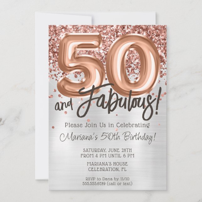 Rose Gold Silver 50e Anniversaire Fête Invitation (Devant)
