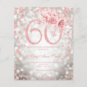 Rose Gold Silver Floral 60th Birthday Lights  Flyer