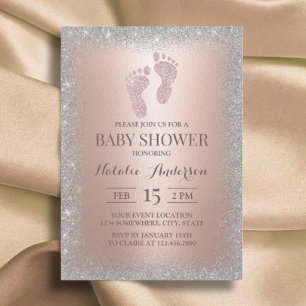 Rose Gold Silver Glitter Boy Girl Baby Shower Invitation