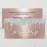 Rose Gold Silver Glitter Drips Gift Certificates