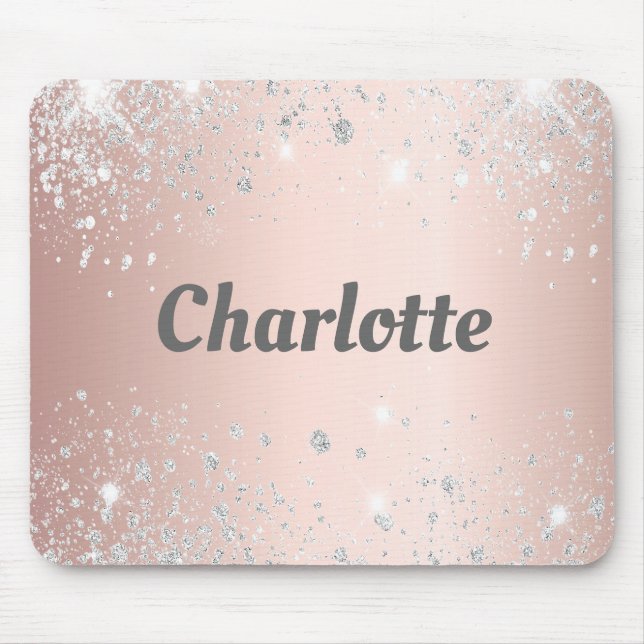 Rose gold silver glitter dust monogram name mouse pad (Front)