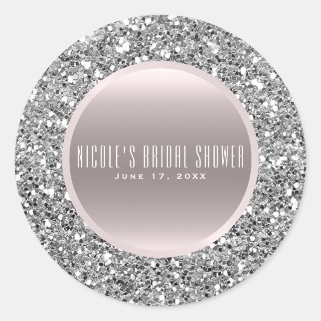 Rose Gold & Silver Glitter Elegant Wedding Favour Classic Round Sticker (Front)