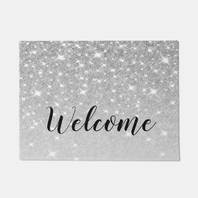 Rose Gold Silver Glitter Girly Gray Doormat (Front)