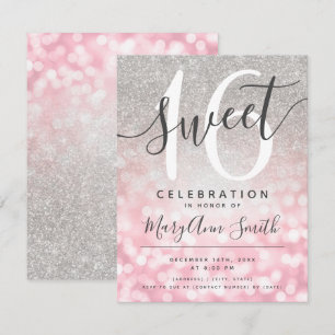 Rose Gold Silver Glitter Glam Lights 16th Birthday Invitation