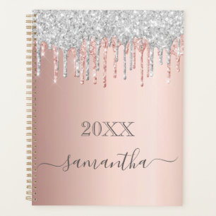 Rose gold silver glitter pink monigram planner