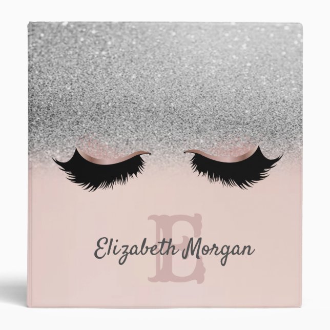 Rose Gold Silver  Glittery Bokeh faux Lashes Binder (Front)