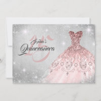 Rose Gold Silver Lace Diamond Gown Quinceanera